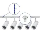 Ensemble complet Rail Monophasé Rail 3 Mètre Blanc | incl. 5x Spot + GU10 2700K 3W Dimmable + Embout, Connecteur d’Alimentation et I-Connecteur